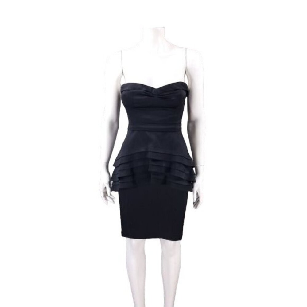 BCBGMAXAZRIA Black Dress Aurelia Cocktail Party Tiered Strapless